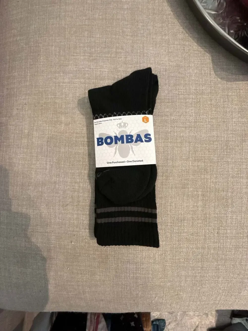 Bombas Performance Cushioned Crew Socks Black with Grey Stripes Size Large